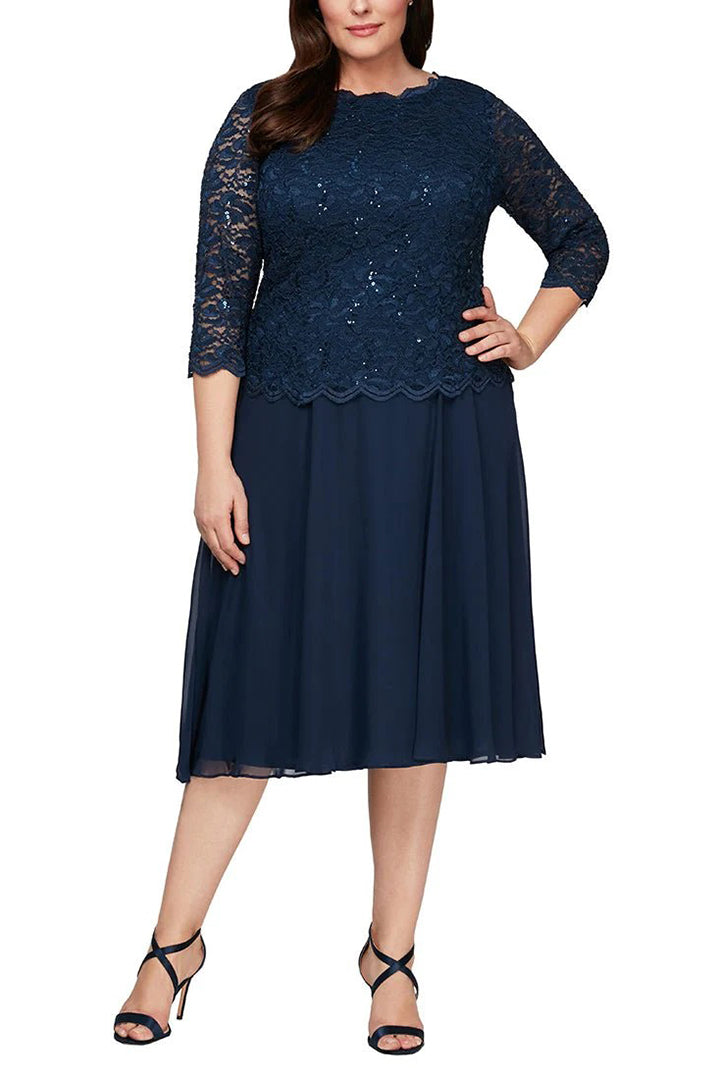 Alex Evenings lace & chiffon dress (Plus Size) - Wholesale - NAVY - Front