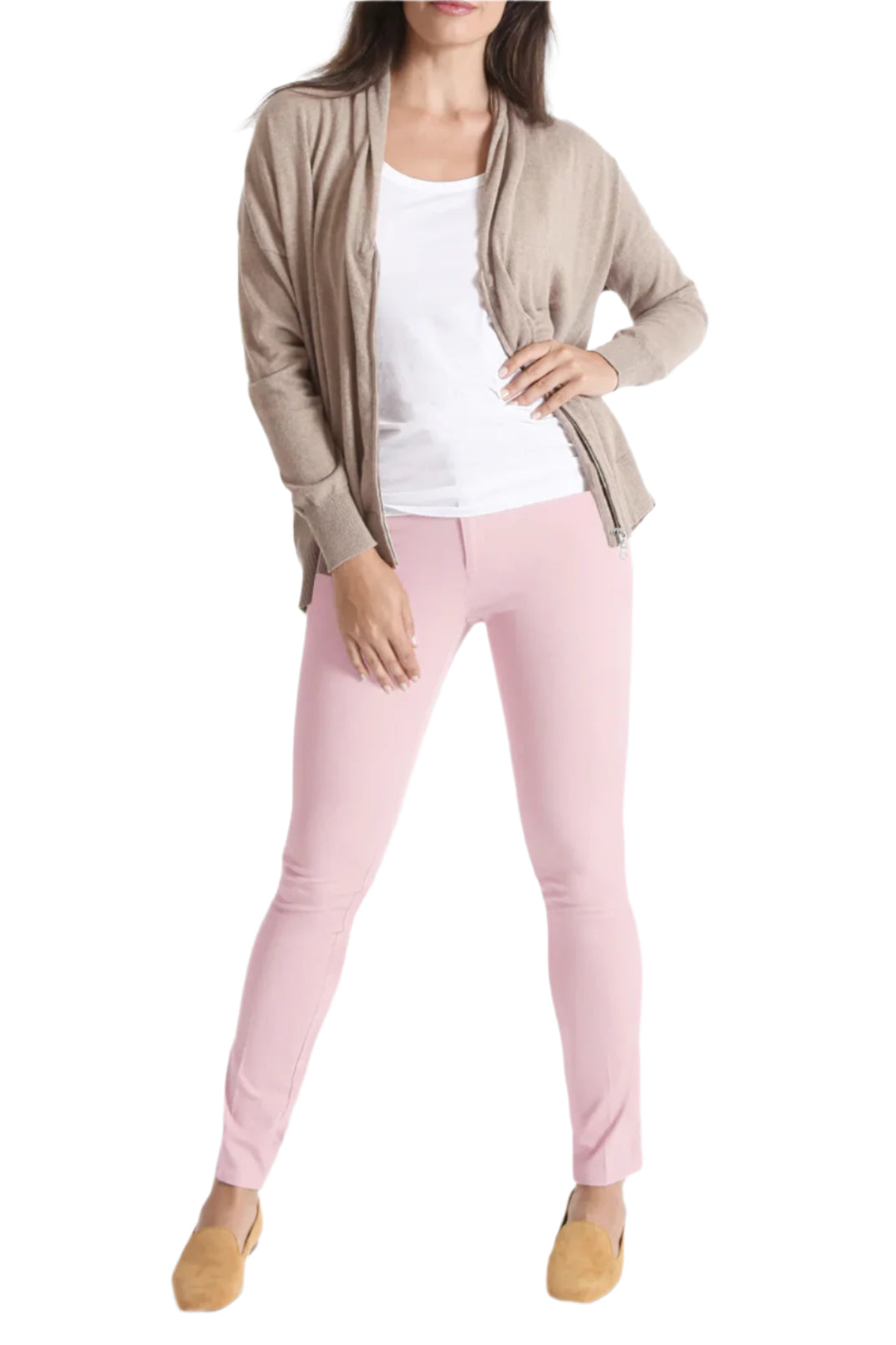 Peace of Cloth Zip & Button Closure 5 Pocket Belt Hoop Solid Twill Pant - FAIRY - front view
