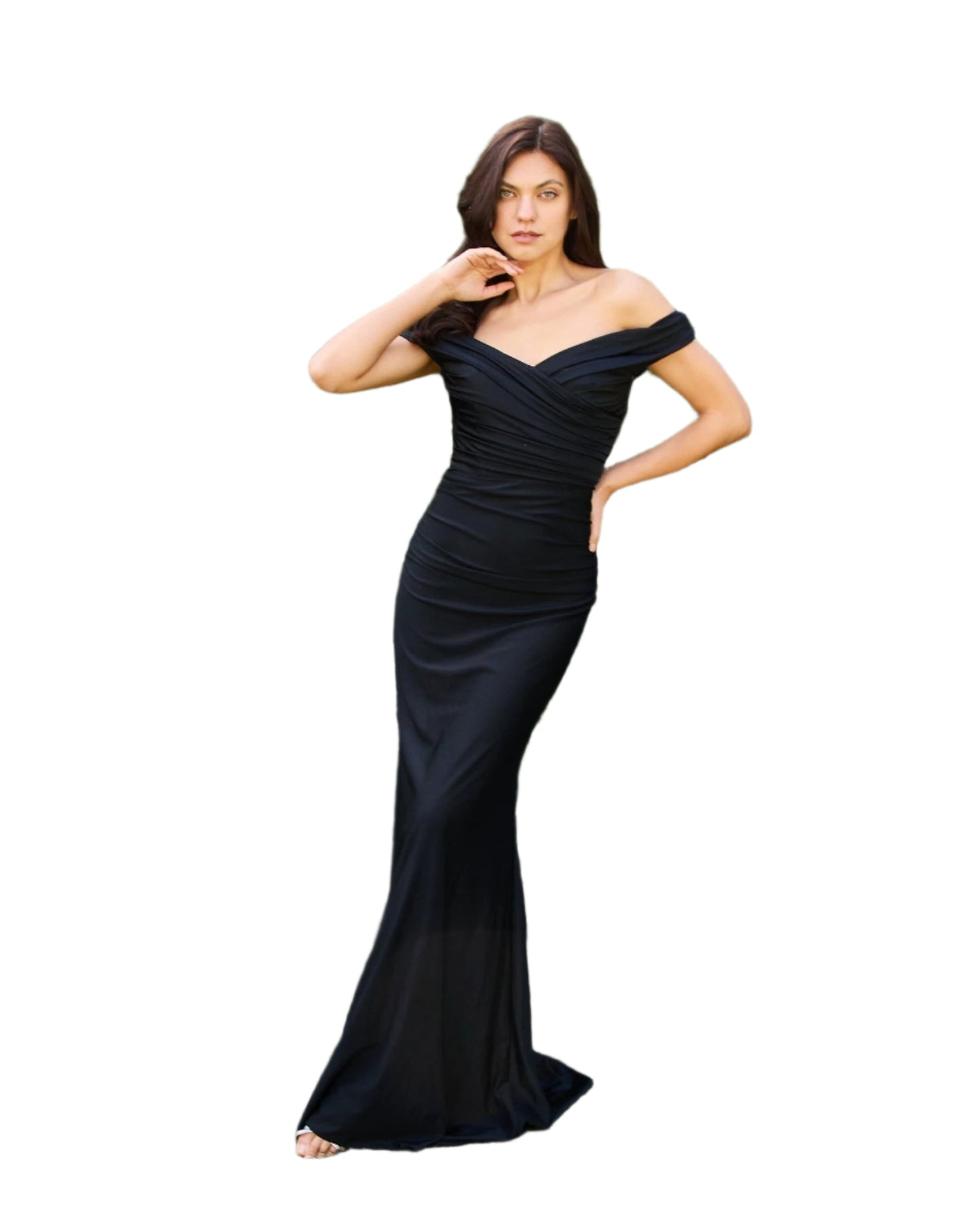 Kos Couture Full-Length Stretch Formal Gown Off Shoulder Dress - BLACK - FRONT VIEW 1