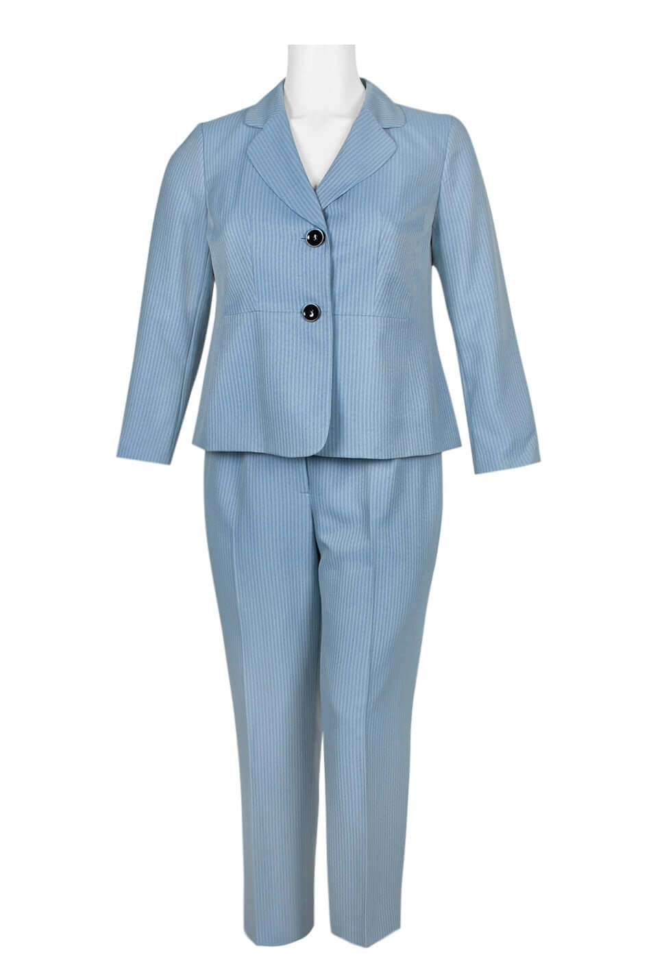 Evan Picone Notched Collar Two Button Long Sleeve Twill Pant Suit (Plus Size) - BEL AIRE BLUE - Front