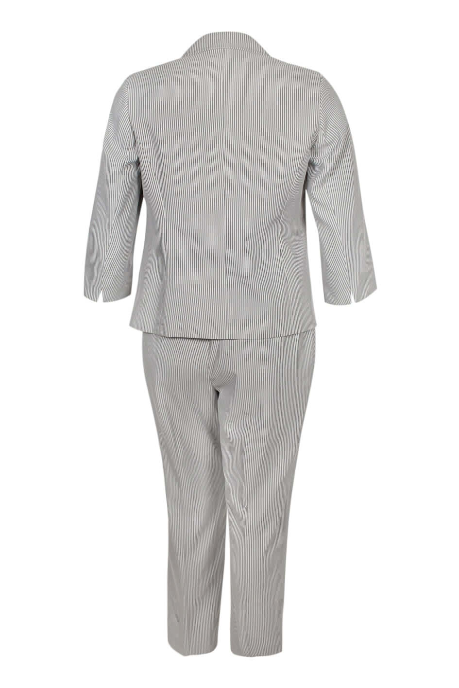 Evan Picone Notched Collar One Button 3/4 Sleeve Twill Pants Suit (Plus Size) - BLACK WHITE - Back