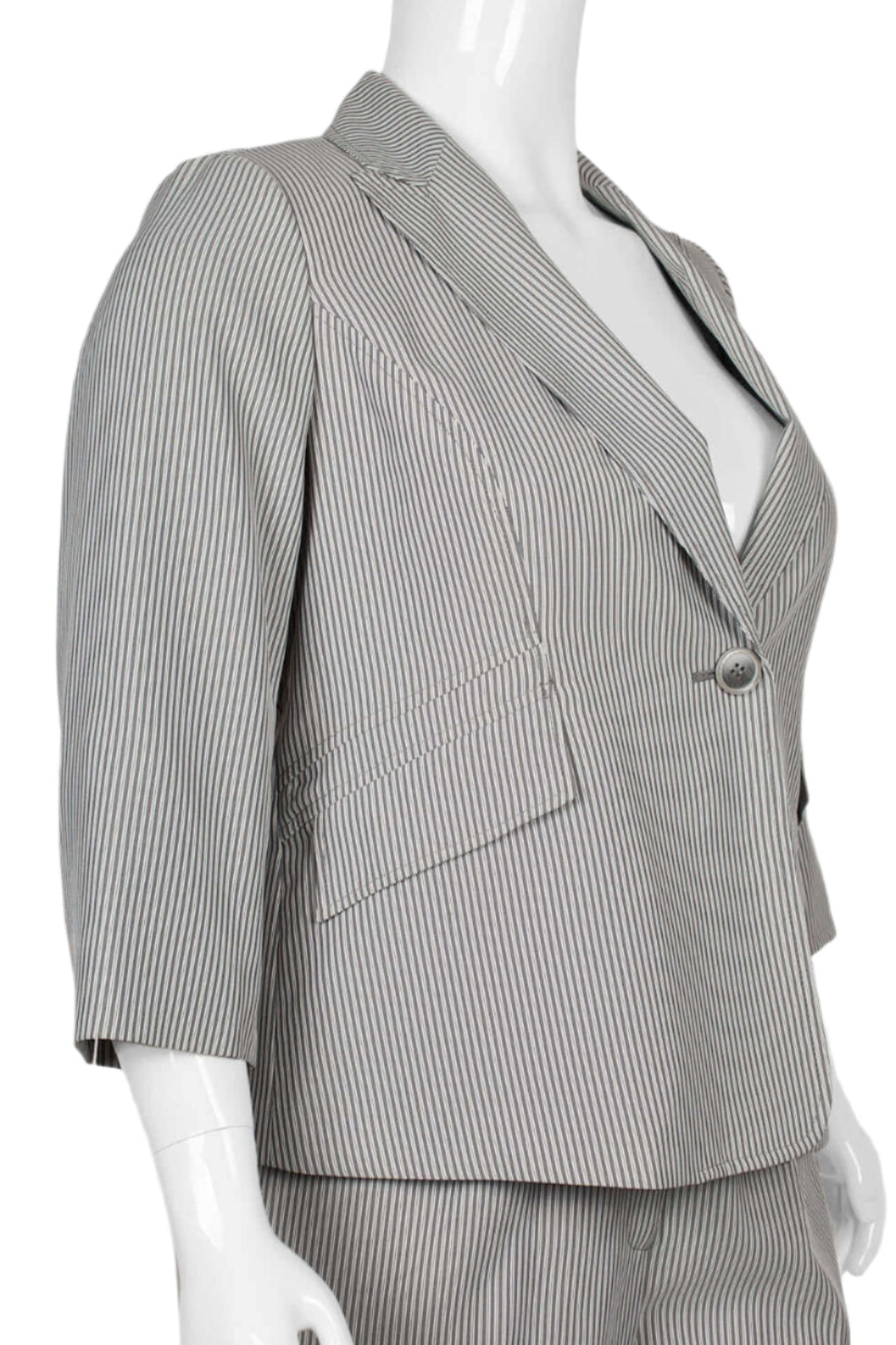 Evan Picone Notched Collar One Button 3/4 Sleeve Twill Pants Suit (Plus Size) - BLACK WHITE - Neck View