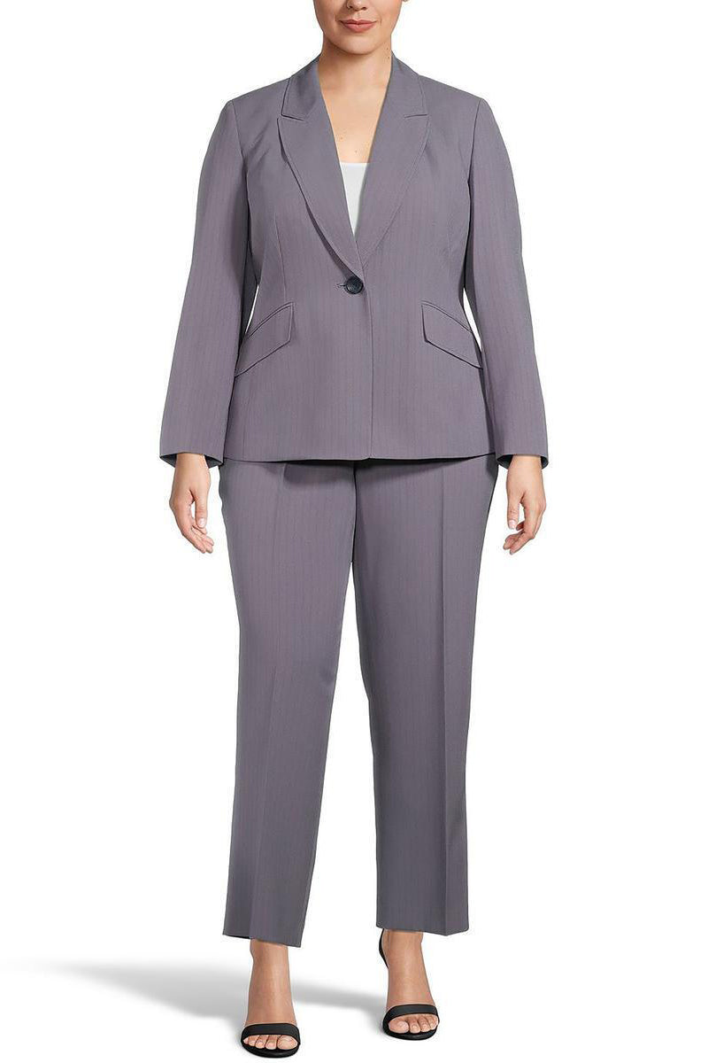 Le Suit Notched Collar One Button Closure with Mid Rise Zipper with Hook and Bar Closure Pant - GREY INDIGO - front