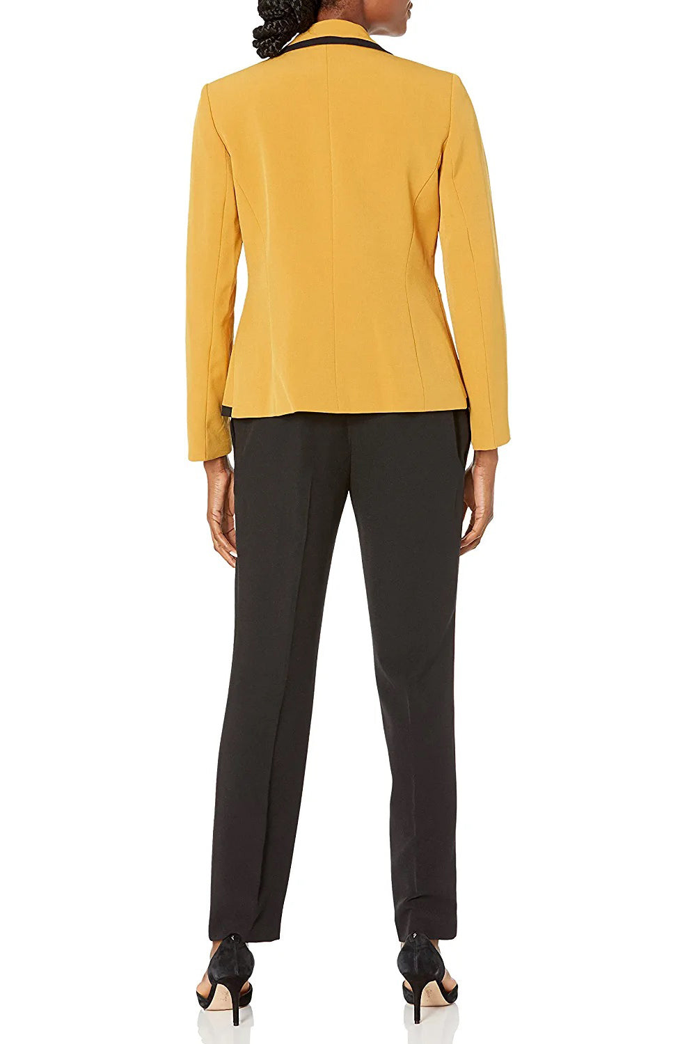 Le Suit Notched Collar One Button Closure Contrast Trim with Matching Pant - MARIGOLD BLACK - back