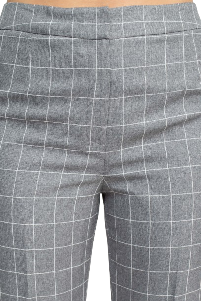 Le Suit Notched Collar 1 Button Tie Mélange Windowpane Jacket with Button Hook Zipper Closure Crepe Pants Suit (Two Piece Set) - HEATHER GREY - Fabric