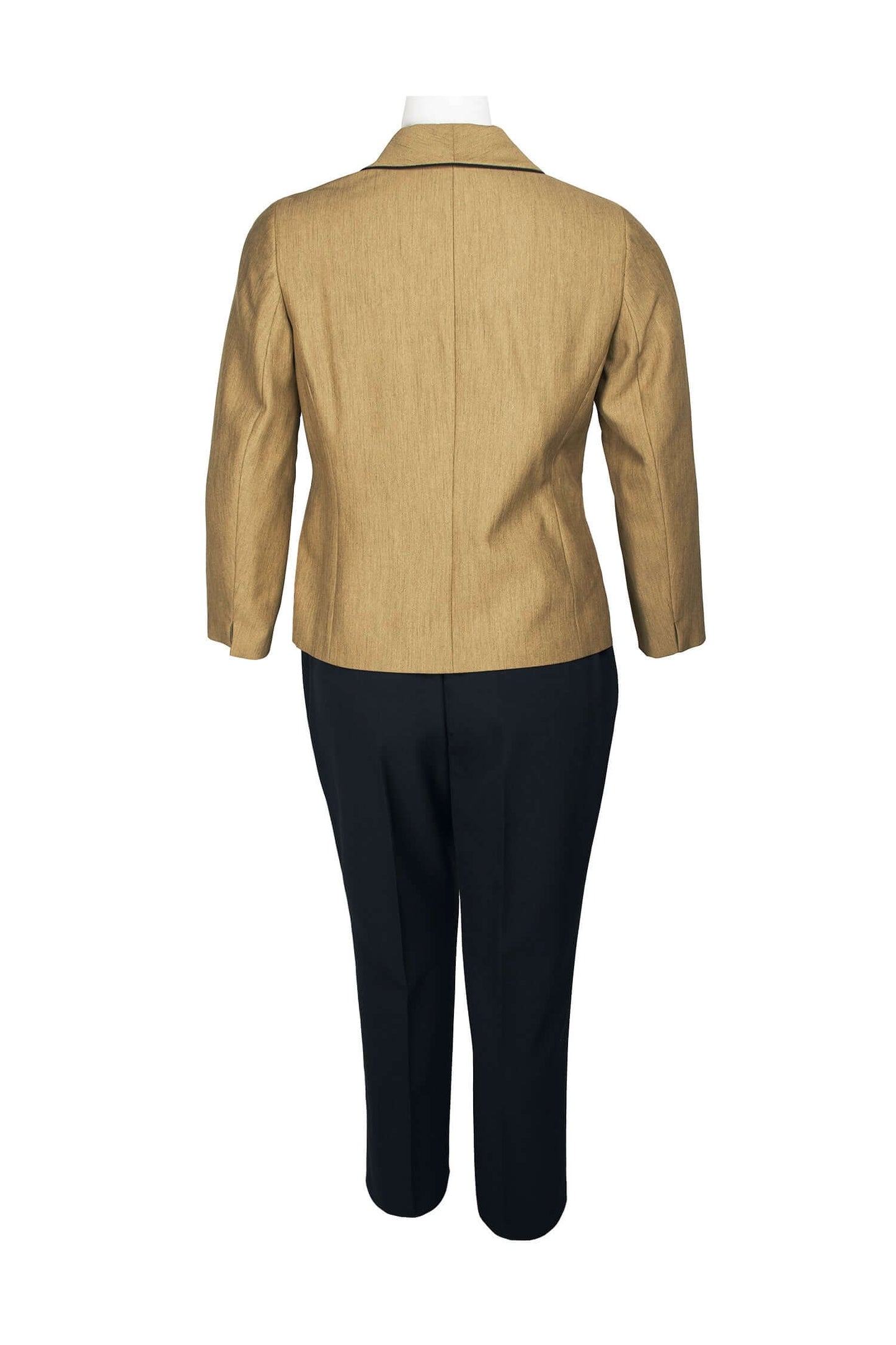 Le Suit V-Neck Long Sleeve Shawl Collar One Button Closure Mini Herringbone Jacket with Mid Waist Elastic Back Waist Solid Slim Pants (Plus Size) - DIJON BLACK - Back Full View