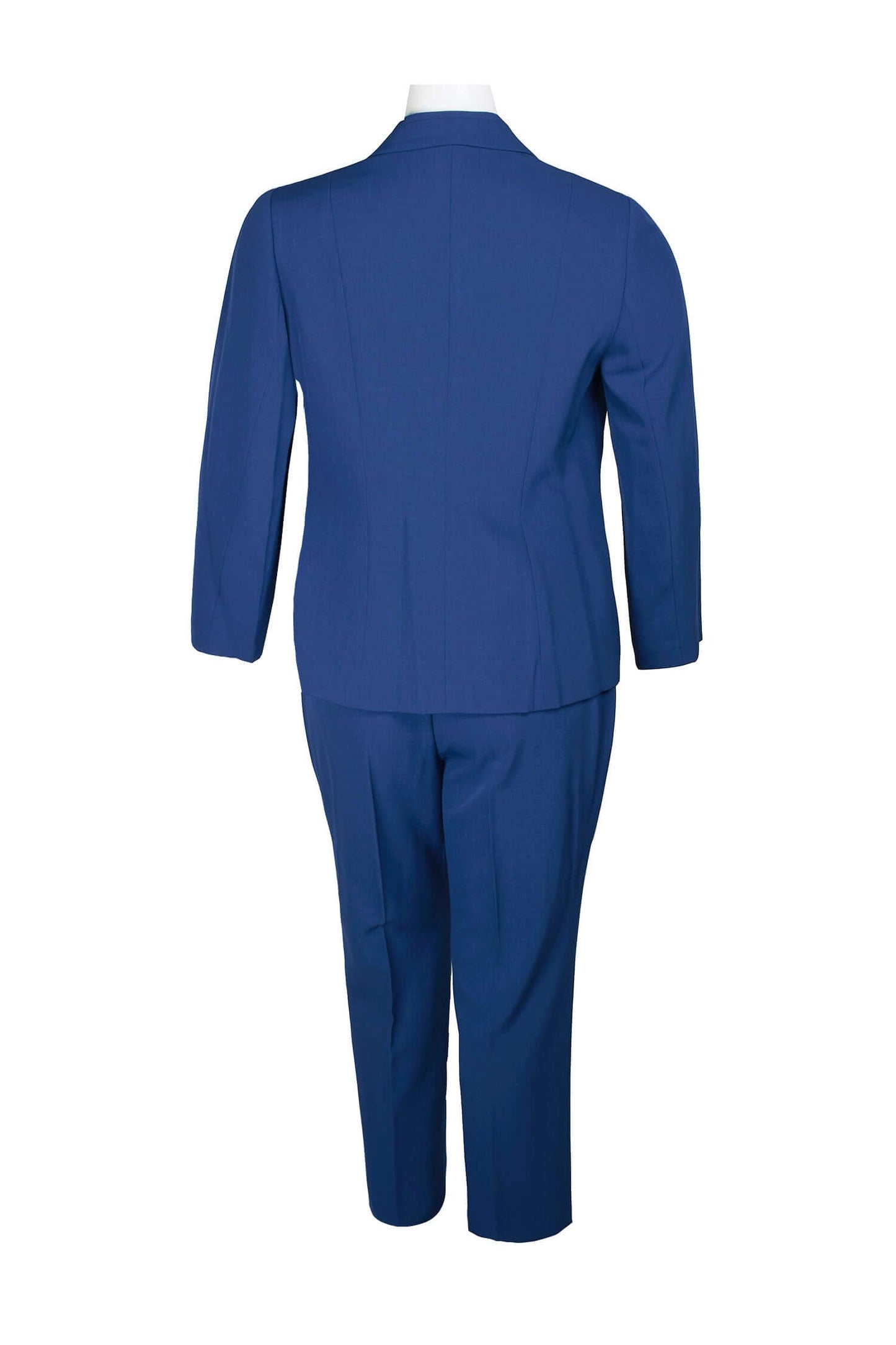 Le Suit Notched Collar Long Sleeve 2 Button Closure Solid Crepe Jacket with Mid Waist Elastic Back Solid Slim Pants (Plus Size) - TWILIGHT BLUE - Back