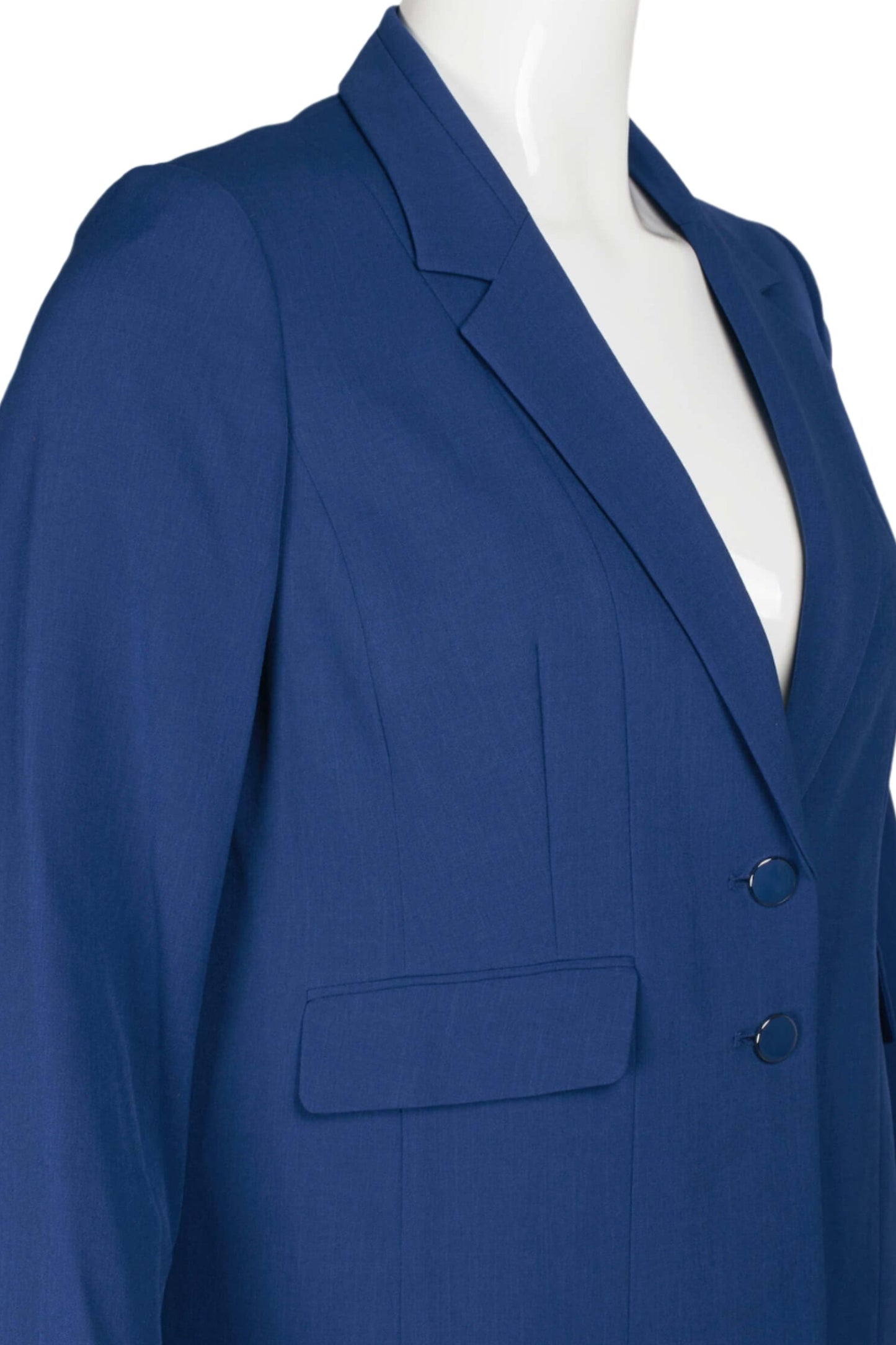 Le Suit Notched Collar Long Sleeve 2 Button Closure Solid Crepe Jacket with Mid Waist Elastic Back Solid Slim Pants (Plus Size) - TWILIGHT BLUE - Neck View
