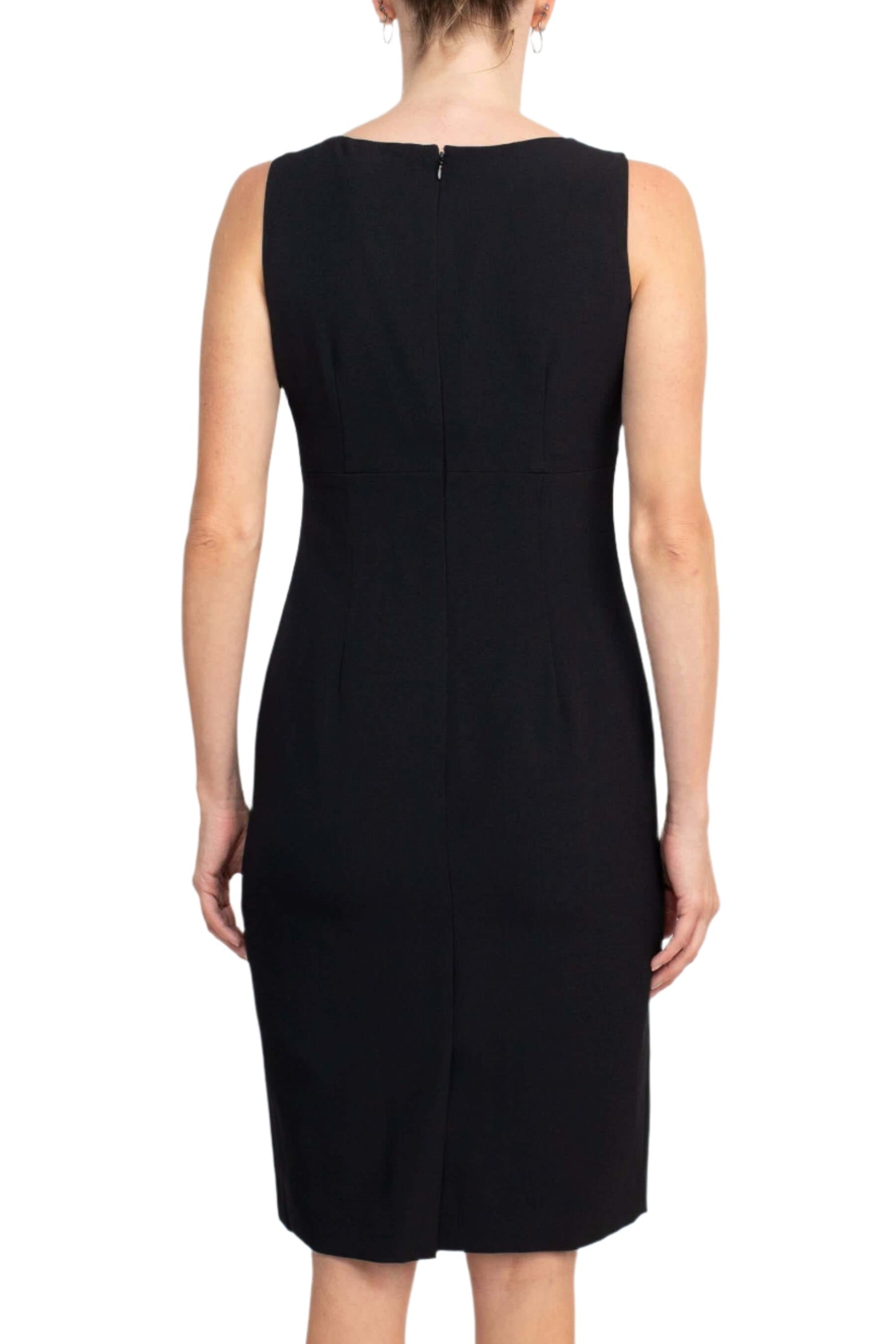 Le Suit Scoop Neck Sleeveless Zipper Back Slit Back Dress with Crew Neck Slit Cuff Banded Pockets Jacket (Two Piece Set) - FIRE RED COMBO - Back