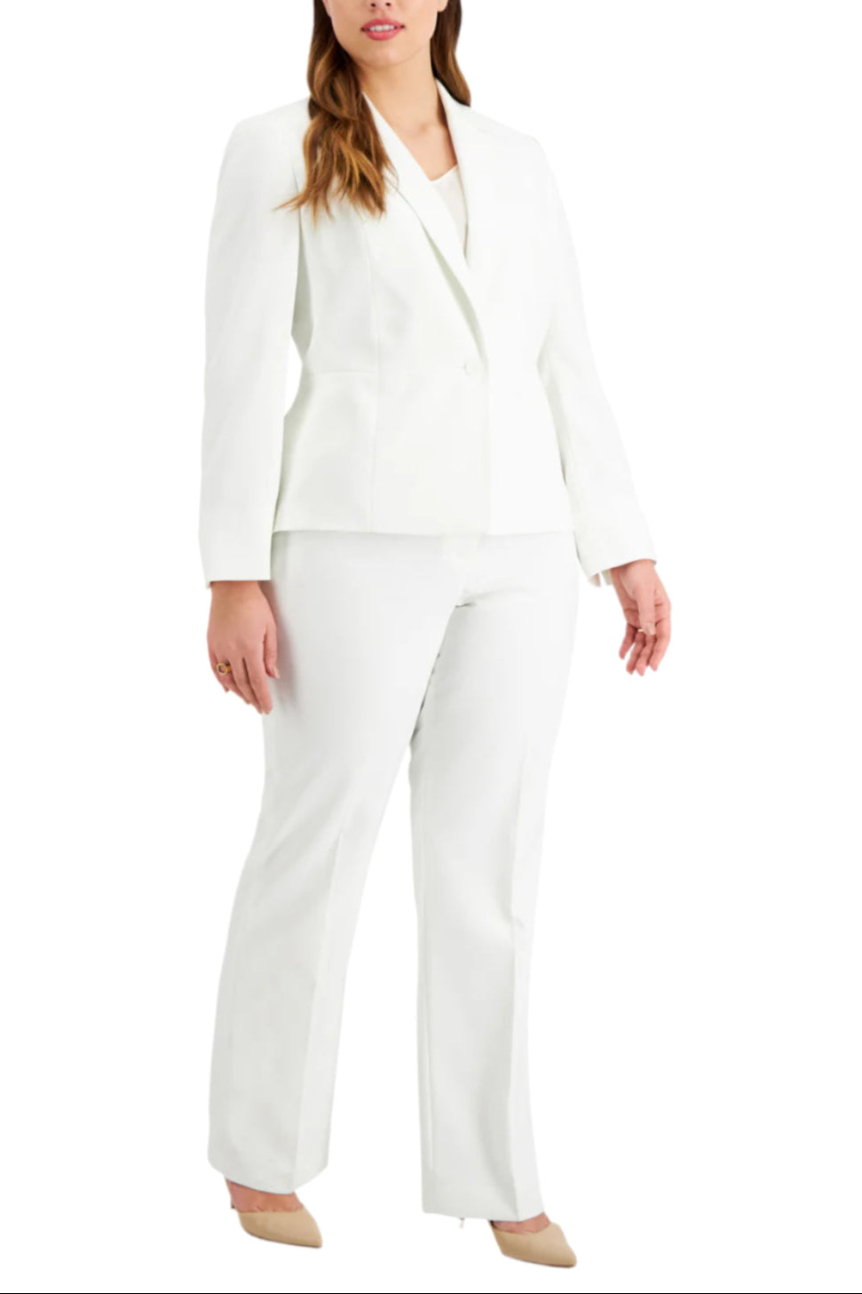 Le Suit Notched Collar One Button Closure with Mid Rise Zipper with Hook and Back Closure Pant - VANILLA ICE - Front