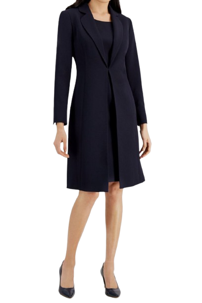 Le Suit Scoop Neck Back Zipper Sleeveless Dress with Hook & Eye Closure Front Jacket - BLACK - Front View