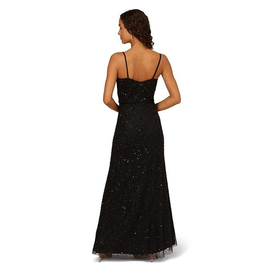 Spaghetti Strap Sequin Floor-Length Gown Adrianna Papell 91866700