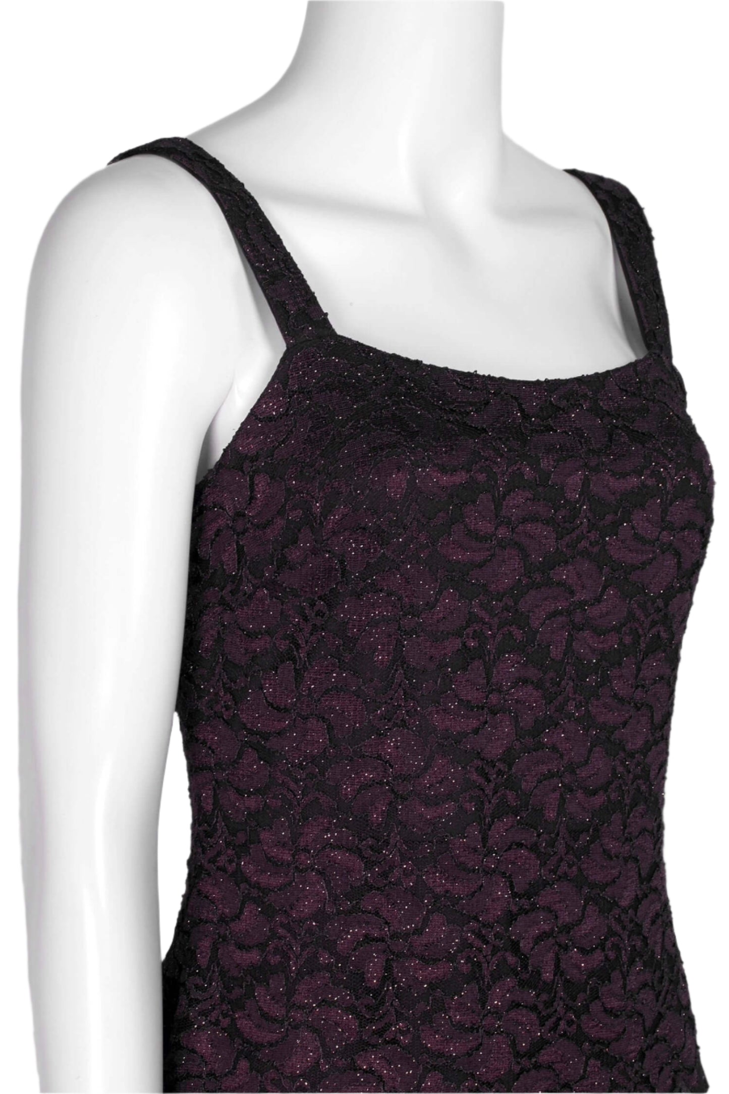 Marina Square Neck Sleeveless Embroidered Mesh Top Zipper Back with Jacket 2 Piece Set - EGGPLANT - TOP VIEW