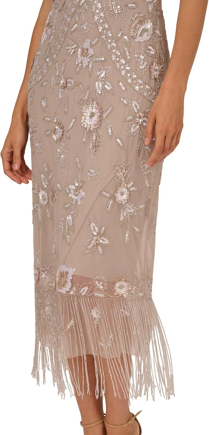V-Neck Midi Sequin Occasion Fit & Flare Adrianna Papell AP1E212716