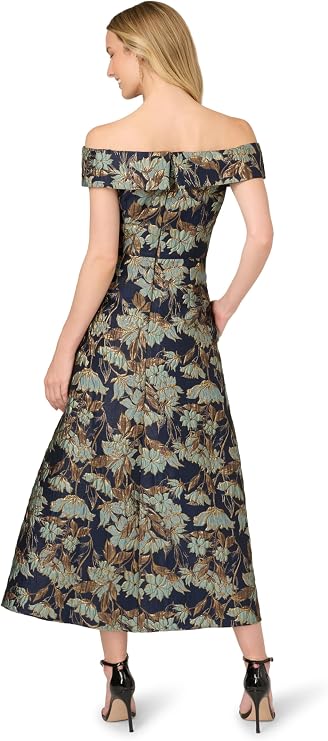 Adrianna Papell AP1E212604 Floral Metallic Jacquard Dress