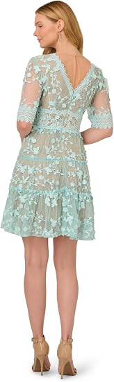 V-Neck Knee-Length Lace Occasion Fit & Flare Adrianna Papell AP1D105244