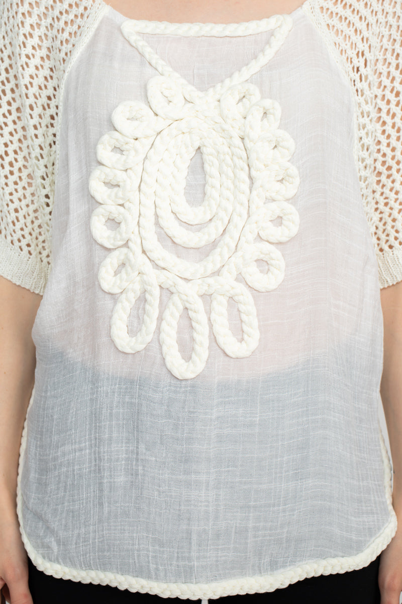 Alberto Makali Scoop Neck Short Sleeve Knit Top - IVORY - fabric