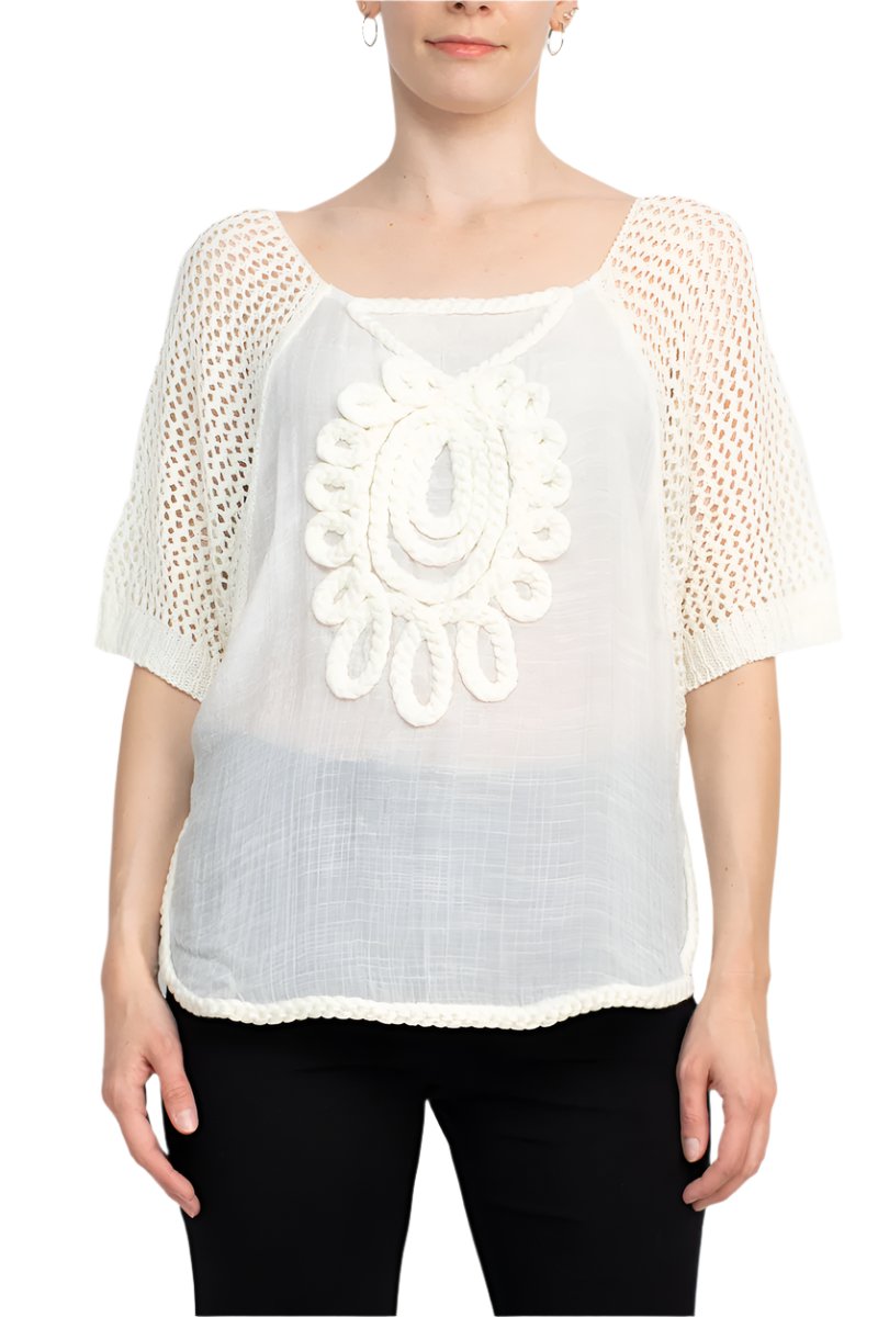 Alberto Makali Scoop Neck Short Sleeve Knit Top - IVORY - front