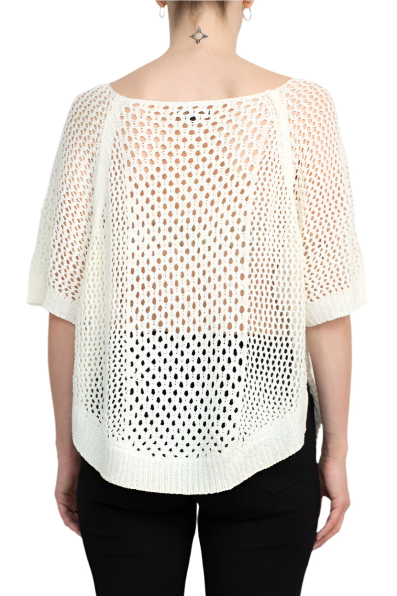 Alberto Makali Scoop Neck Short Sleeve Knit Top - IVORY - back