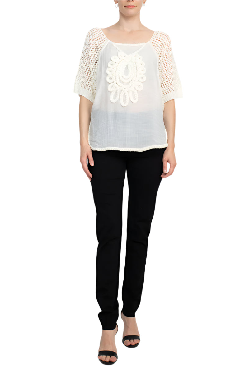 Alberto Makali Scoop Neck Short Sleeve Knit Top - IVORY - front full view