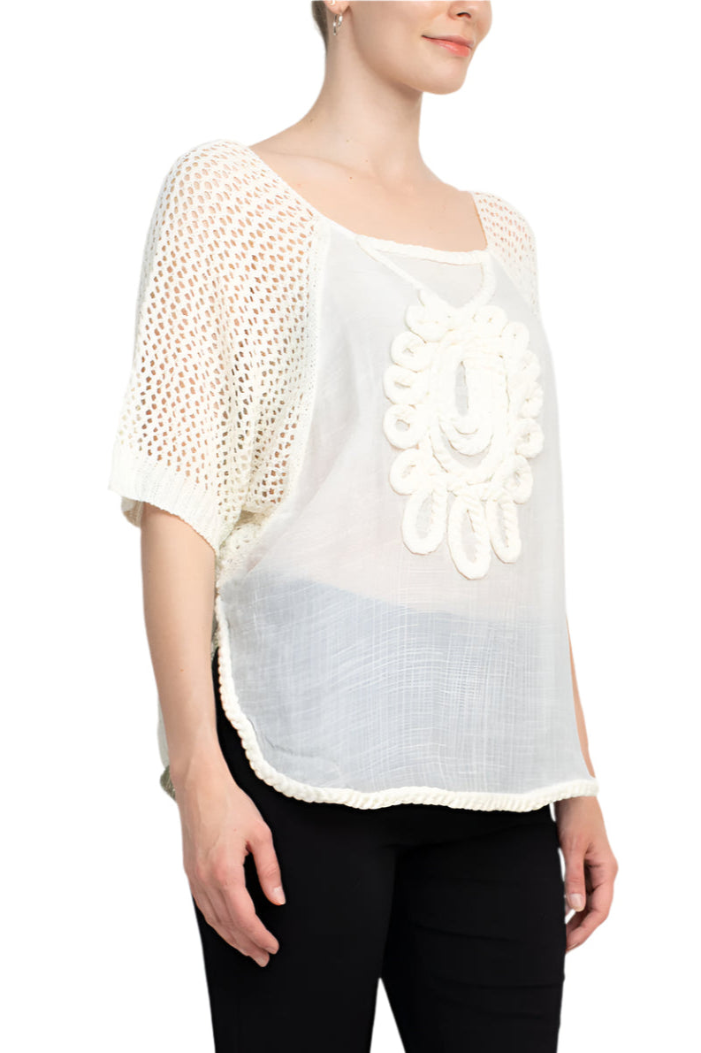 Alberto Makali Scoop Neck Short Sleeve Knit Top - IVORY - side