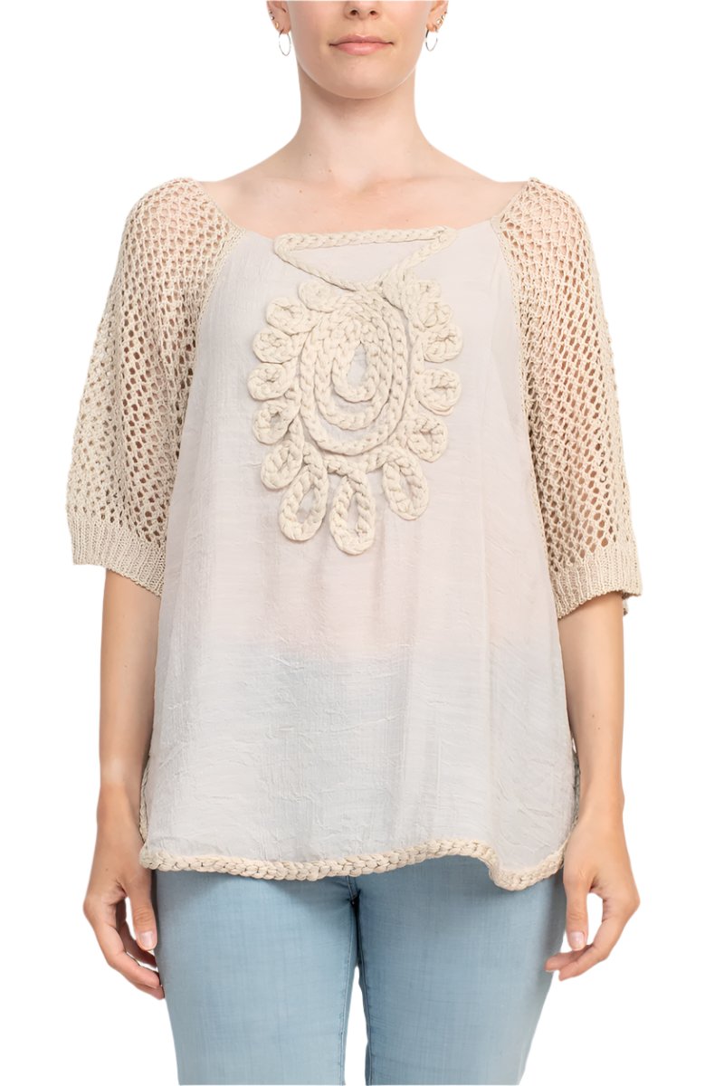 Alberto Makali Scoop Neck Short Sleeve Knit Top - KHAKI - front