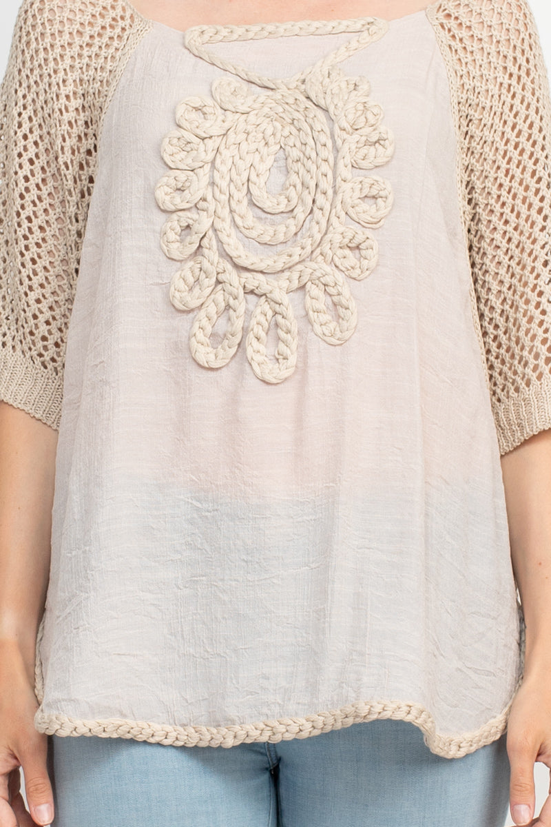 Alberto Makali Scoop Neck Short Sleeve Knit Top - KHAKI -fabric