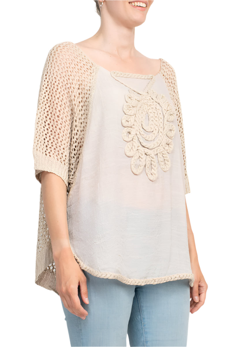 Alberto Makali Scoop Neck Short Sleeve Knit Top - KHAKI - side