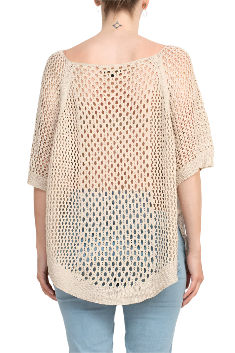 Alberto Makali Scoop Neck Short Sleeve Knit Top - KHAKI - back