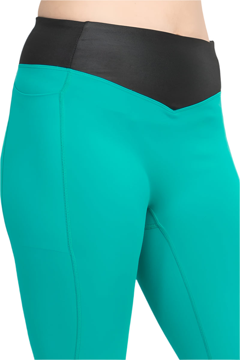 Activology Mid Waist Banded High Shine 7/8 Interlock Legging - JADE BLACK - side