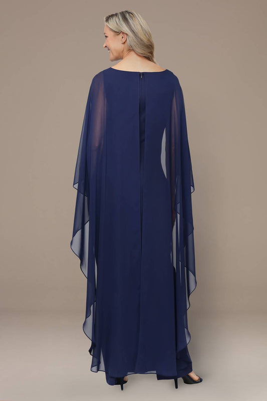 Wholesale Long Stretch Crepe Column Dress with Heat Set Illusion Neckline and Dramatic Chiffon Cap Alex Evenings 8160591