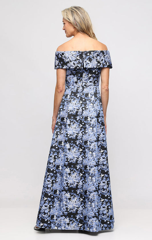 Wholesale Long Printed Jacquard Off the Shoulder Ballgown with Foldover Cuff Neckline and Pockets Alex Evenings 8181260