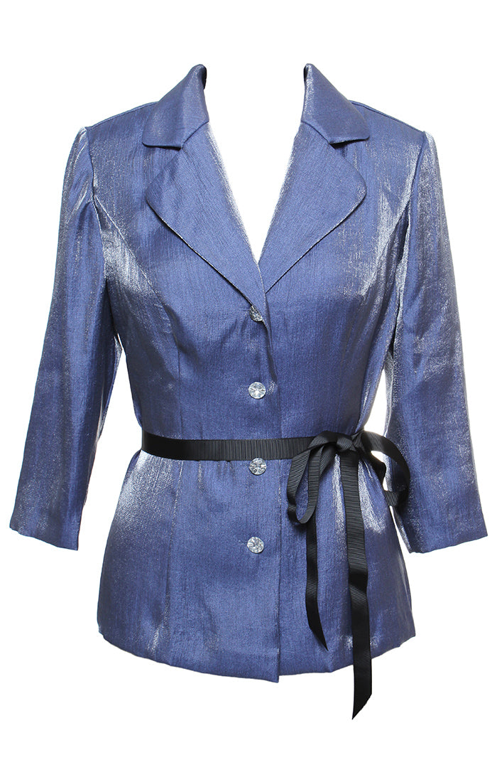 Alex Evenings Button Front Blouse with Tie Belt - Wholesale - WEDGEWOOD - Front