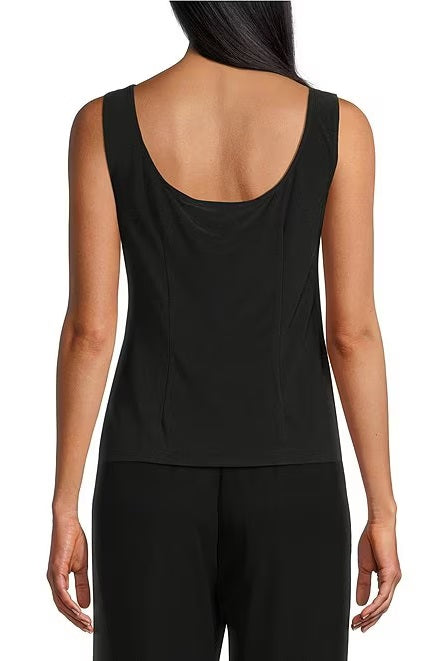 Alex Evenings Two-Piece Twinset Scoop Neckline Sleeveless Tank Top with Matching Open-Front Mandarin Collar Three-Quarter Sleeves Long Coat Jacket