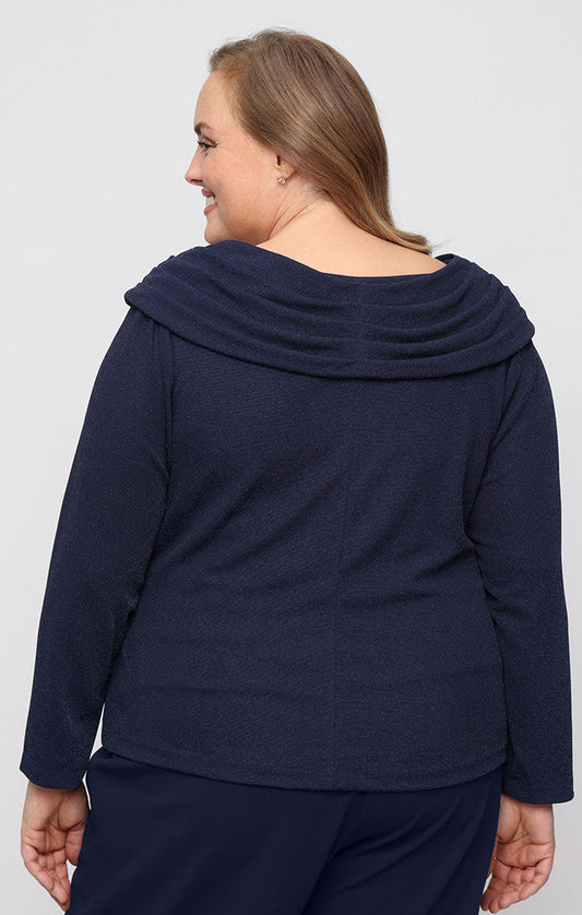 Ruched Collar Metallic Knit Blouse Alex Evenings 8427890