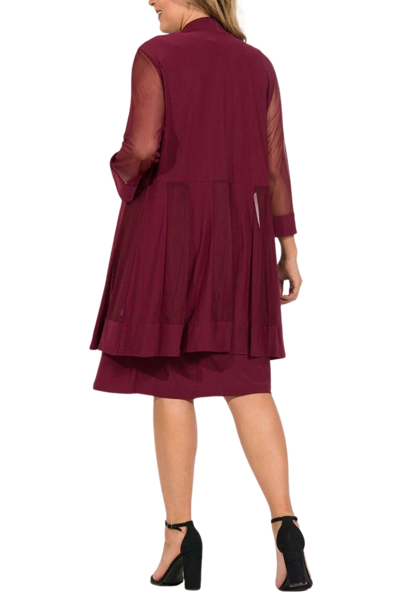 R&M Richards Embellished Panel Jacket Dress - MERLOT - Back