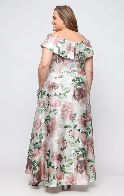 Wholesale Long Off the Shoulder Printed Shimmer Gown with Full Skirt Alex Evenings 8455319