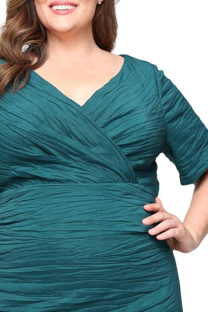 Alex Evenings Surplice V-Neckline Short Cap Sleeves Relaxed Bodice Empire Waist A-Line Dress (Plus Size)