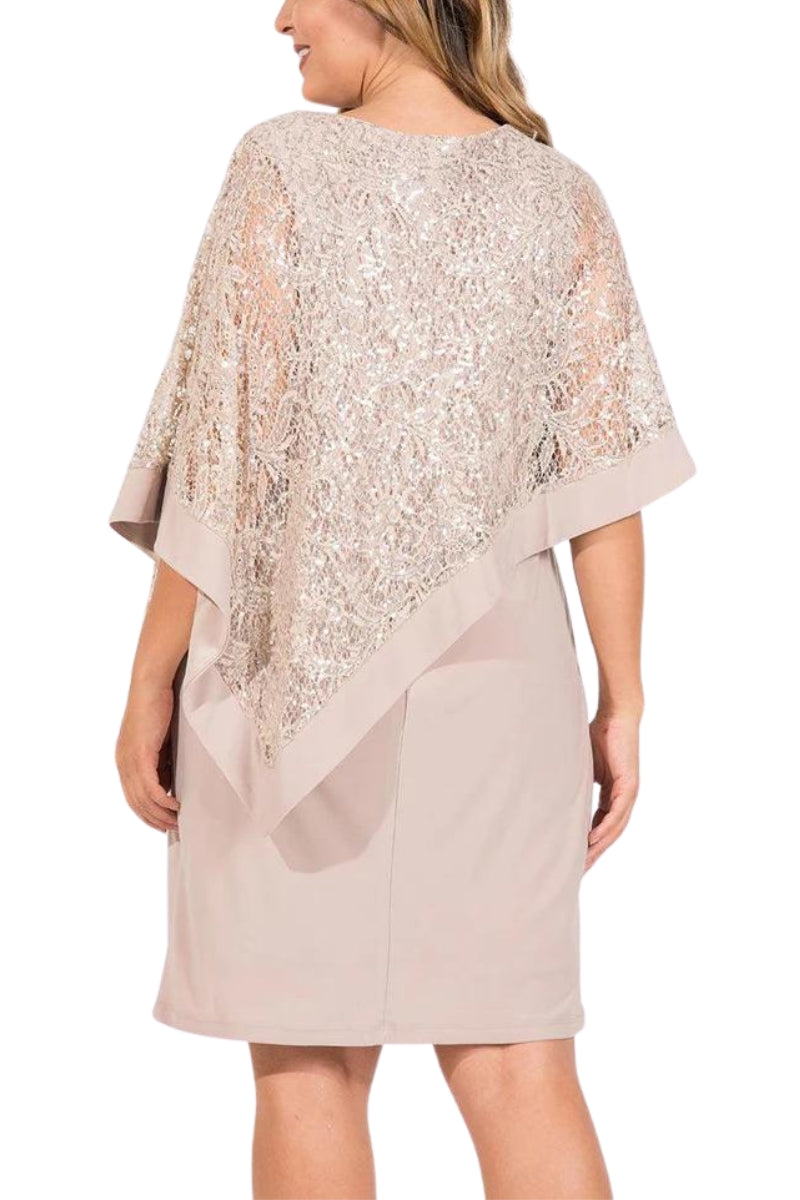 R&M Richards Boat Neck Lace Poncho Top Bodycon ITY Dress - Wholesale - CHAMPAGNE - Back