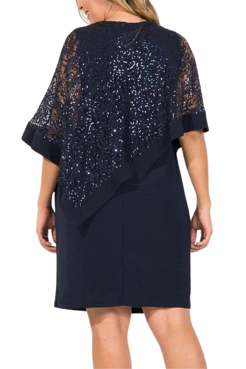 R&M Richards Boat Neck Lace Poncho Top Bodycon ITY Dress - Wholesale - NAVY - Back