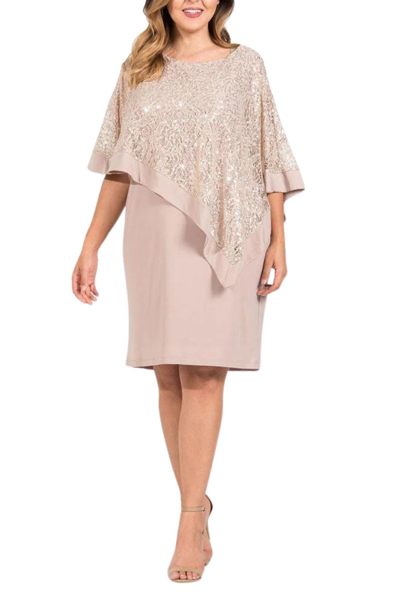 R&M Richards Boat Neck Lace Poncho Top Bodycon ITY Dress - Wholesale - CHAMPAGNE - Front
