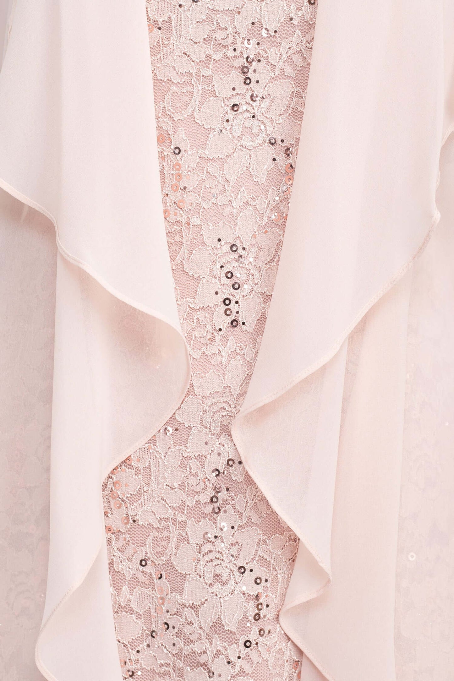 SL Fashion Boat Neck Sleeveless Embellished Fit & Flare Keyhole Back Zipper Back Lace Dress with Open Front Elbow Length Sleeve Cascade  Front Chiffon Jacket - BLUSH - FABRIC