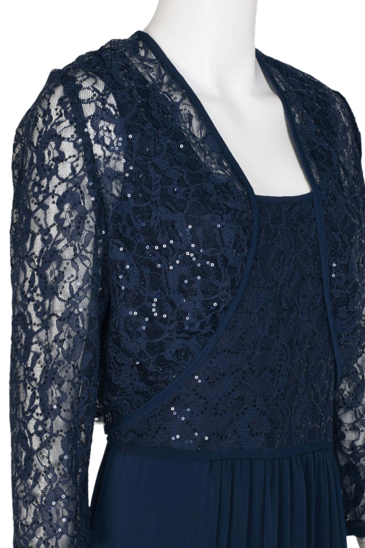SL Fashion Scoop Neck Sleeveless Empire Waist Sequined Knit Bodice with Matching Bolero - NAVY - Side
