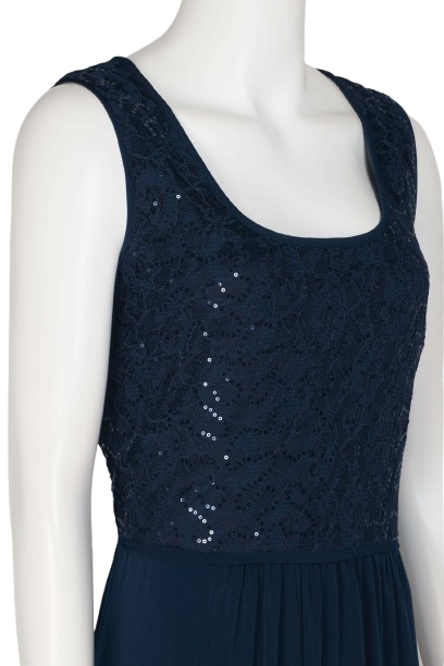 SL Fashion Scoop Neck Sleeveless Empire Waist Sequined Knit Bodice with Matching Bolero - NAVY - Side View