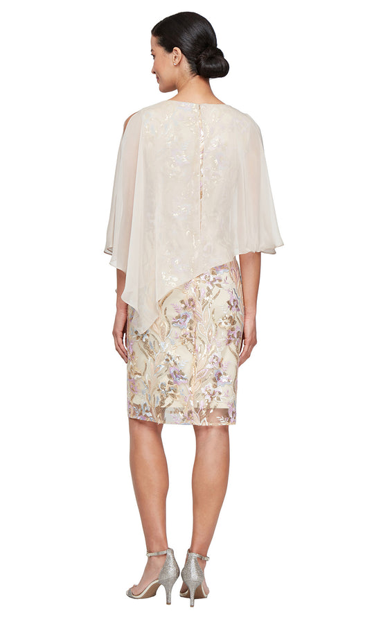 V-Neck Petite Embroidered Sheath Cape Dress SL Fashions 9220315