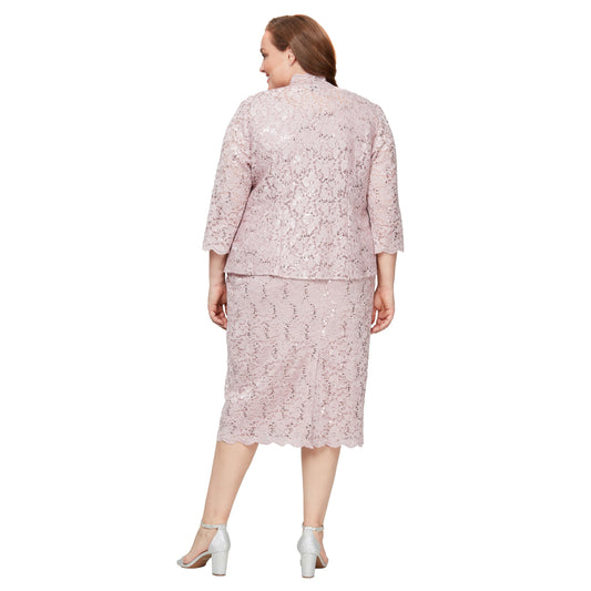 Two Piece Plus Size Lace Tea Length Jacket Dress SL Fashions 9413104