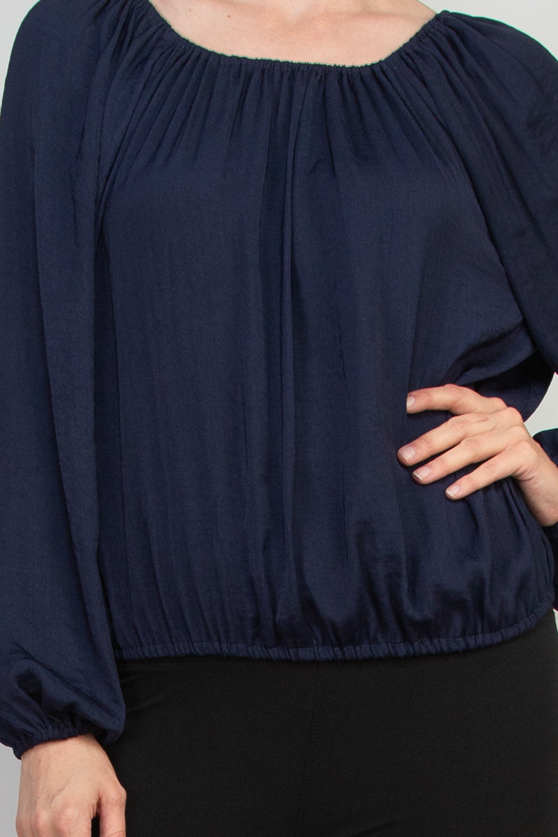 CounterParts Tie Round Neckline Long Sleeves Elastic Cuffs Blouse