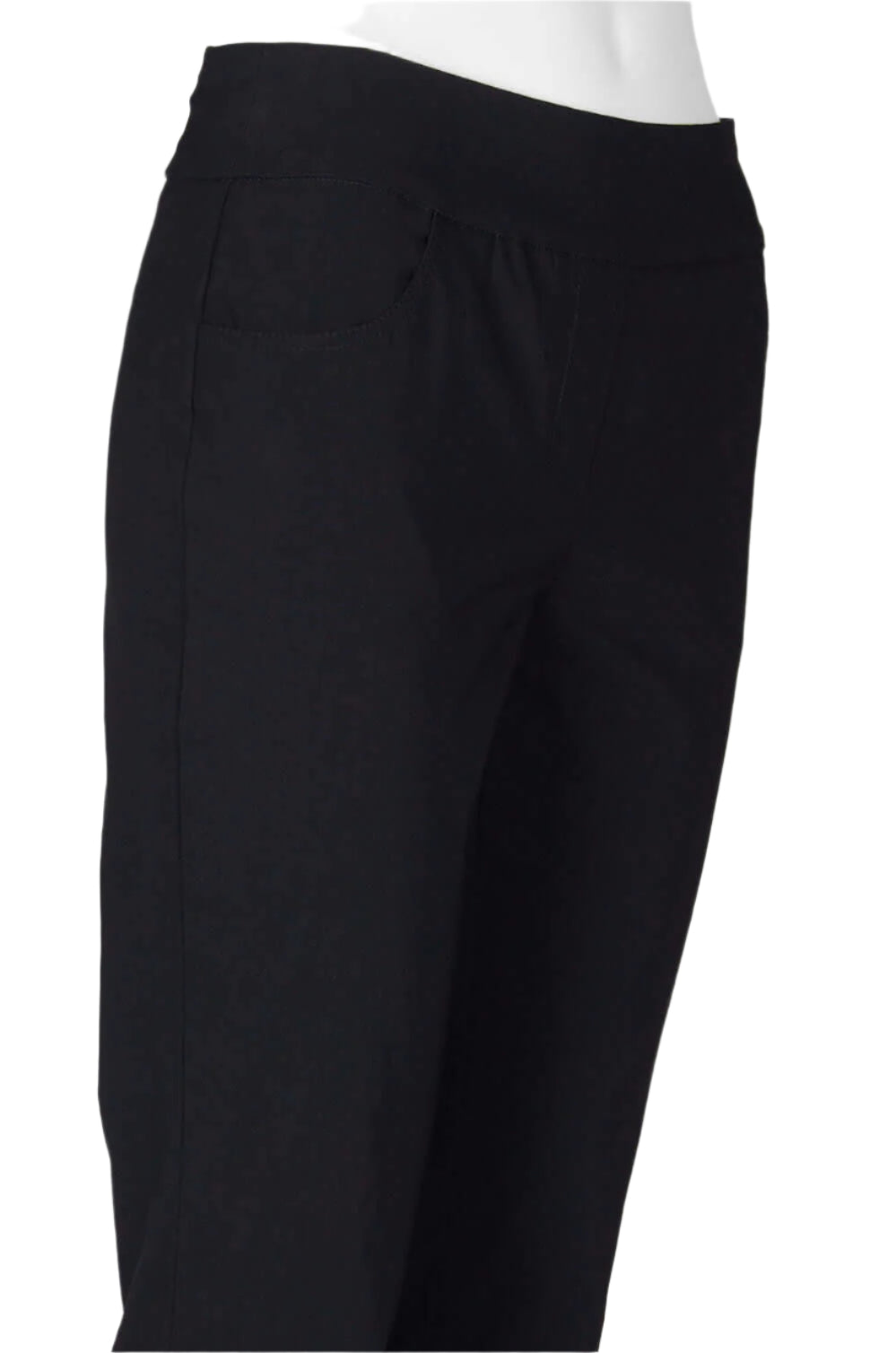 Carre Noir Mid Waist Canded Waist Slit Cuff Pockets Solid Crepe Pants - BLACK - side
