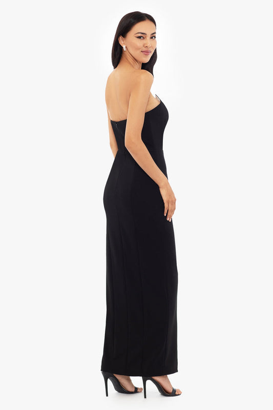 V-Neck Floor-Length Crepe Formal Sheath Column Betsy & Adam A24228