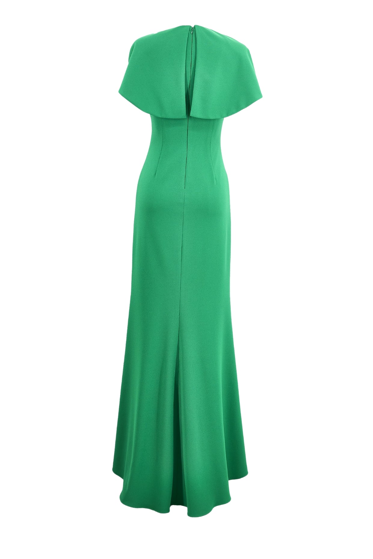 Betsy and Adam Shanice Cape Overlay Neckline Back Zipper Sheath Silhouette Floor Length Dress - GREEN - Back